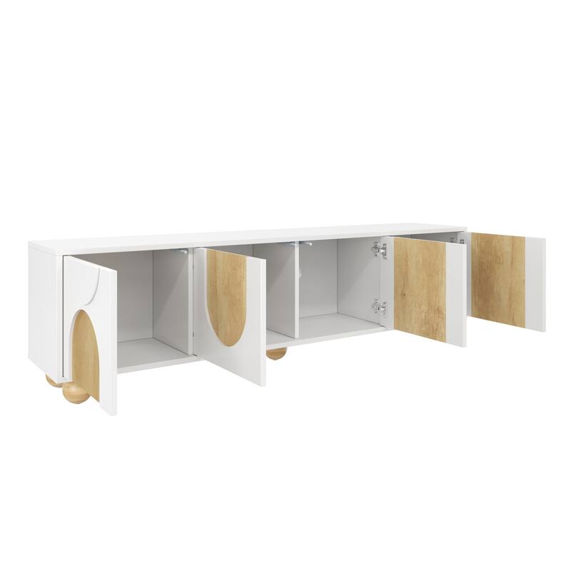 Farmhouse TV Stand Media Console with Cable Holes