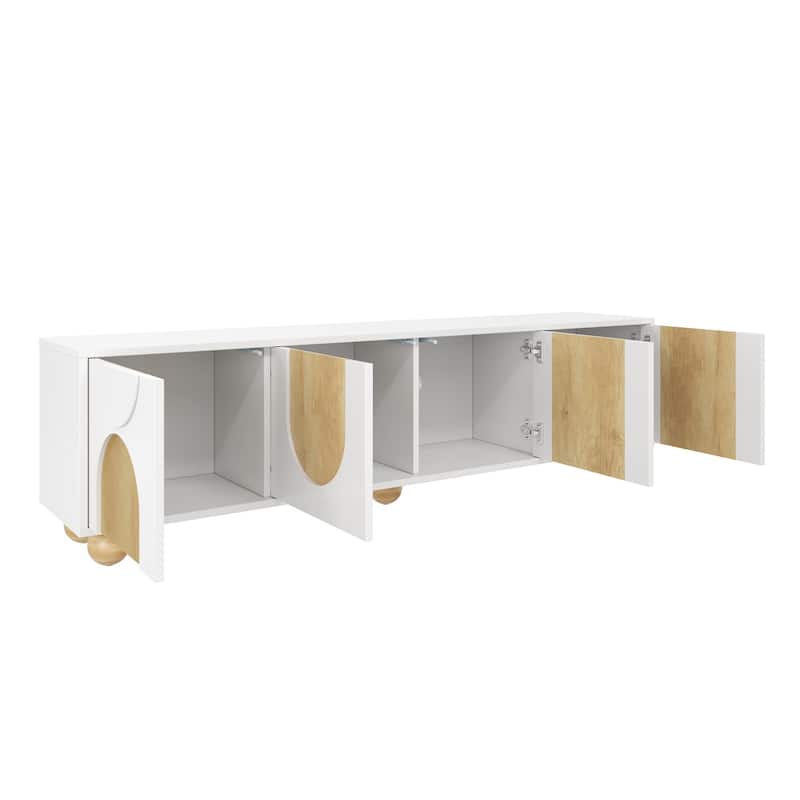 TV Stand with Four Arched Wood-Grain Doors, Geometric Design Media Console, Entertainment Center with Storage Cabinets