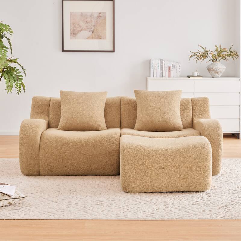 Anmytek Plush L-Shaped 2-Seater Teddy Fabric Sofa - No Assembly Required