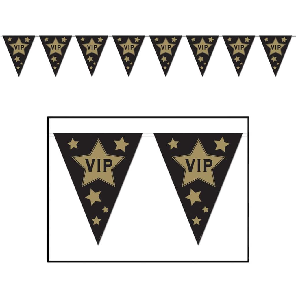 12" Black and Brown VIP Pennant Hanging Banner Decor