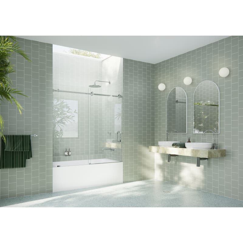Glass Warehouse 56 in. - 60 in. x 60in. Frameless Bath Tub Sliding Shower Door with Square Hardware