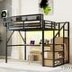 preview thumbnail 4 of 56, High Loft Bed Metal Bed Frame with Stairs Built-in Shelves and Wardrobe, Side Grid Rack, Light, Charging Station and Desk