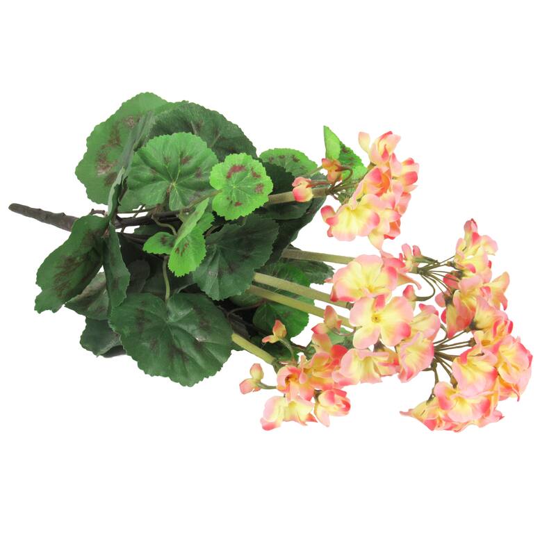 Set of 2 Peach Artificial Geranium Flower Stem Bush Bouquet 16in - 16" L x 9" W x 9" DP