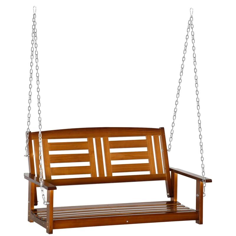 2-Seat Hanging Porch Swing, Slatted Design, Chains, 440 lbs Capacity