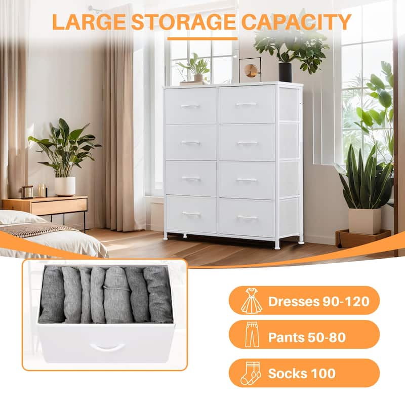 Dresser for Bedroom, 8 Storage Drawers, Tall Fabric Closet Chests Organizer Tower Furniture with Wooden Top Metal Frame