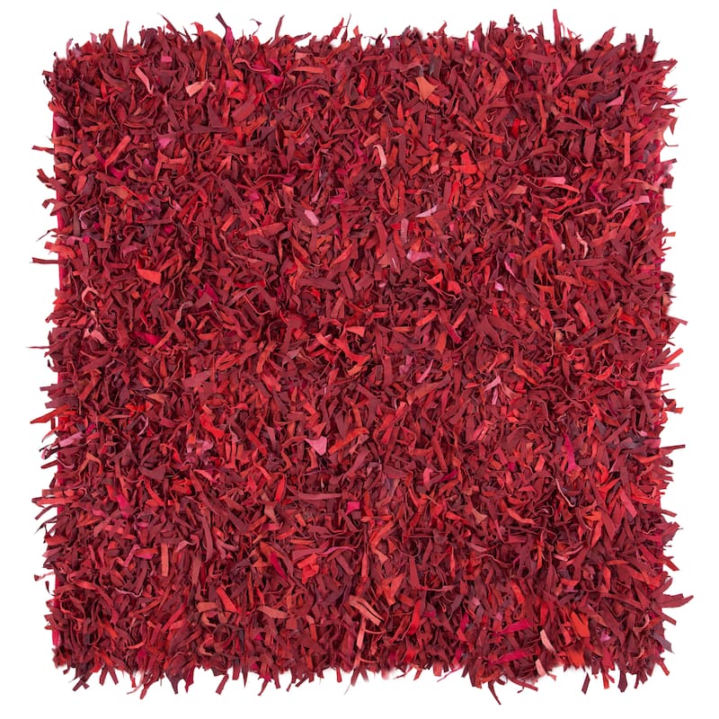 SAFAVIEH Handmade Leather Shag Blayne Modern Leather Rug - 5' Square - Red