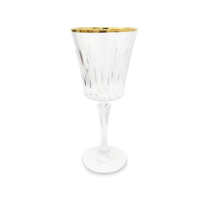 Set of 6 Wine Glasses with Amber Shade on the Bottom and Gold Rim - Clear/Gold