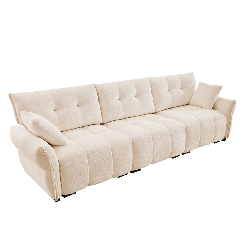 110.2" Chenille 4-Seat Sofa with Tufted Design,High-Resilience Sponge Cushions