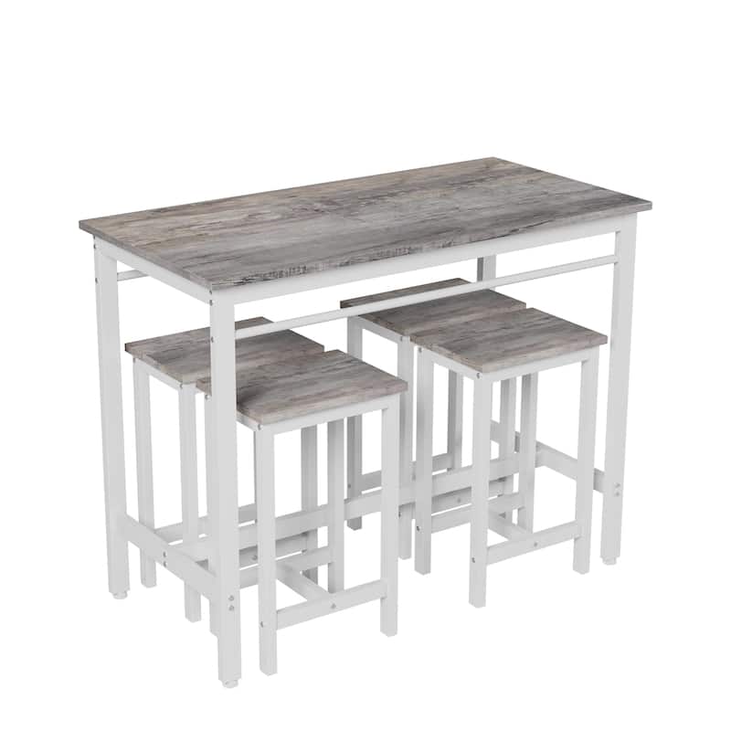 5-piece modern kitchen table with four bar stools Bar table set 5PC,metal frame and MDF, white oak,47.5''L x 23.7''W x 35.5''H