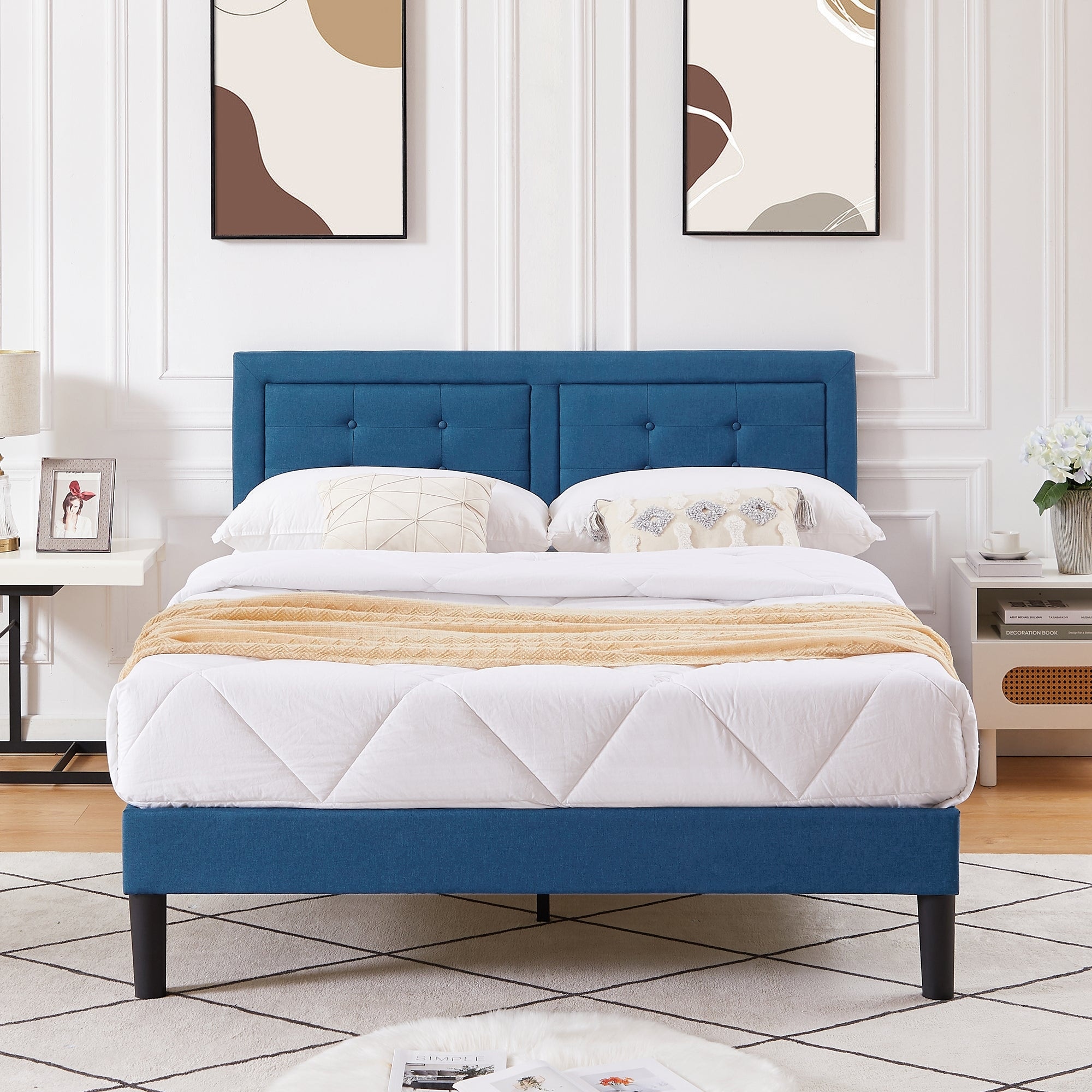 Javlergo Modern Upholstered Platform Bed Frame with Height Adjustable Tufted Headboard