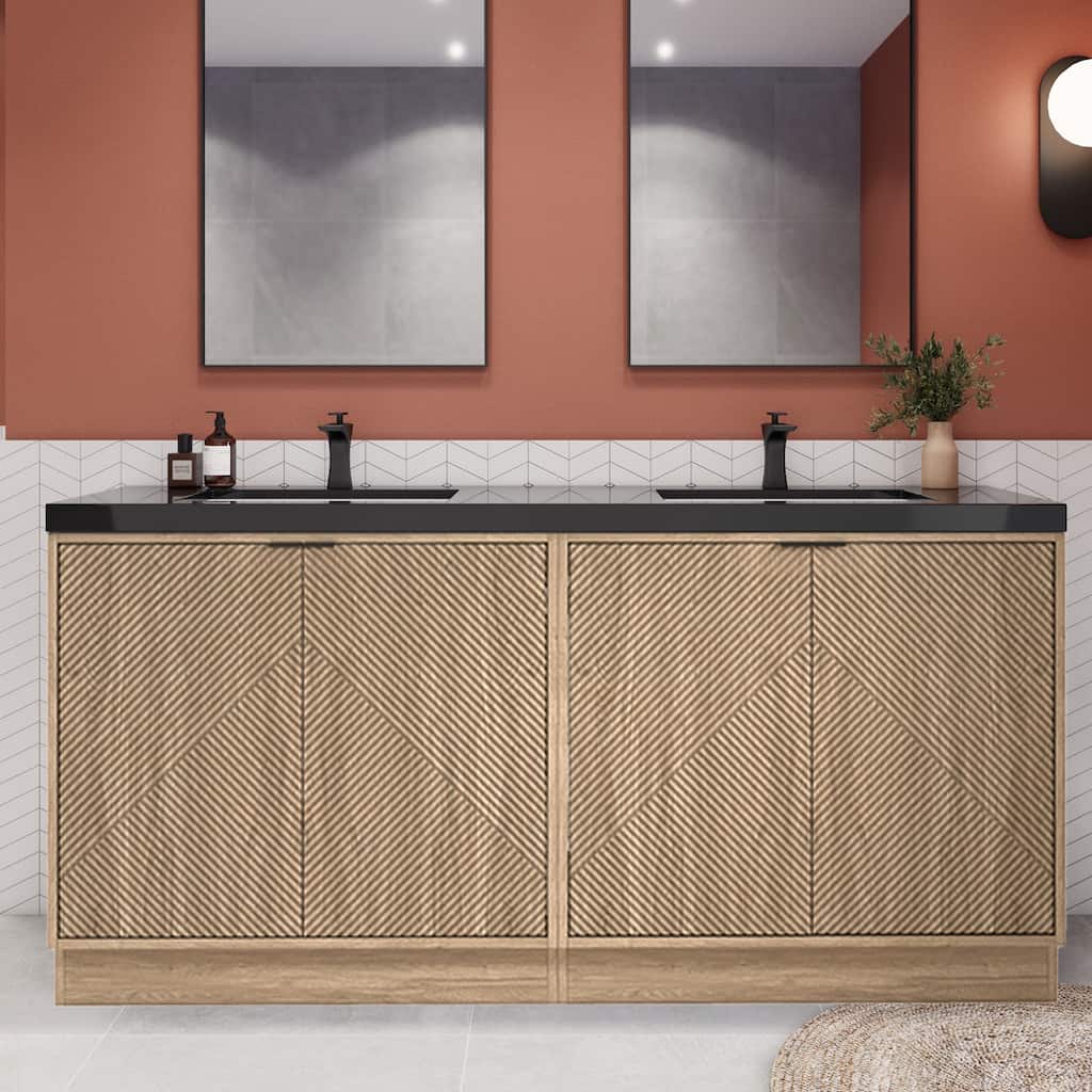 Milano 72" Freestanding Bathroom Vanity with Double Black Acrylic Sink