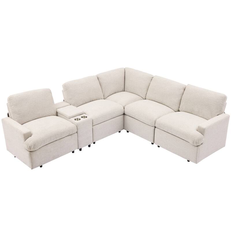 Roomfitters Power Recliner Corner Sofa with Storage Box, Cup Holders, USB Ports, and Power Socket, Perfect for Home Theater