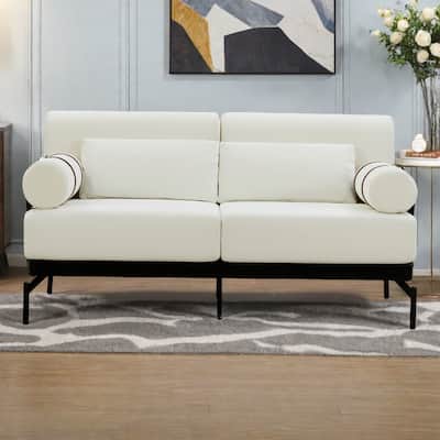 59" Chenille Modern Loveseat Sofa with USB Charging Ports, Cylindrical Armrests, and 440lb Capacity