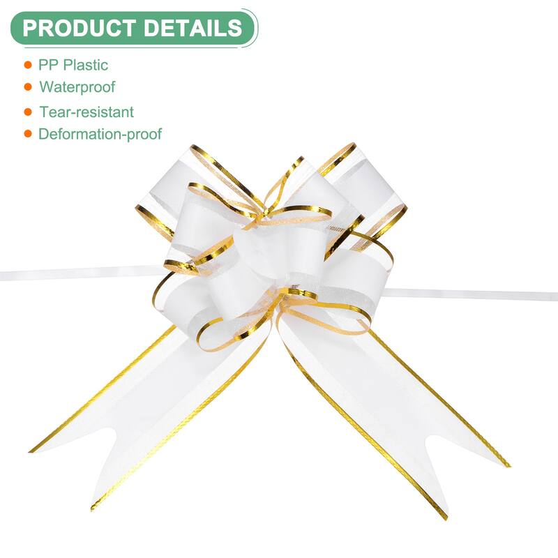 10pcs Ribbon Pull Bows 8 Inch Bows for Wedding Baskets Decorations - White