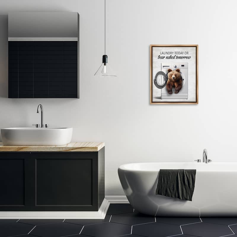 Stupell Bear Naked Funny Laundry Framed Floater Canvas Wall Art Design By Lettered and Lined