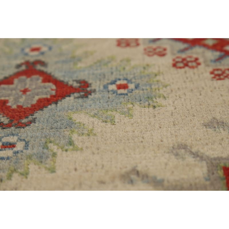 Hand Knotted Oriental 100% Wool Carpet Traditional Geometric Beige & Ivories Kazak Area Rug - 11' 11'' X 8' 10''