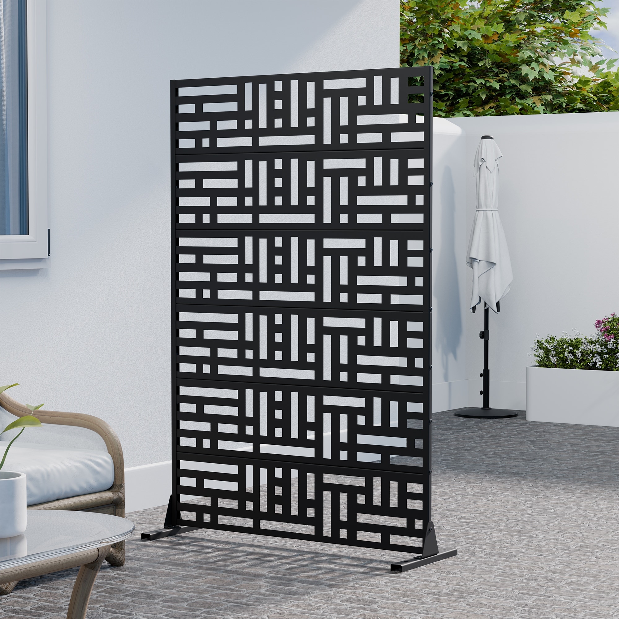 Outdoor Freestanding Metal Privacy Screen Decorative Partition Panel for Patio Garden Balcony