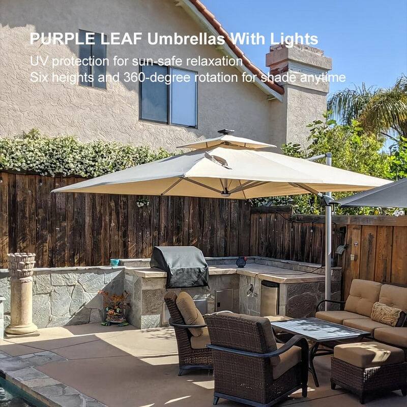 PURPLE LEAF 9 ft Double Top Solar Powered LED Square Patio Cantilever Umbrella with Base