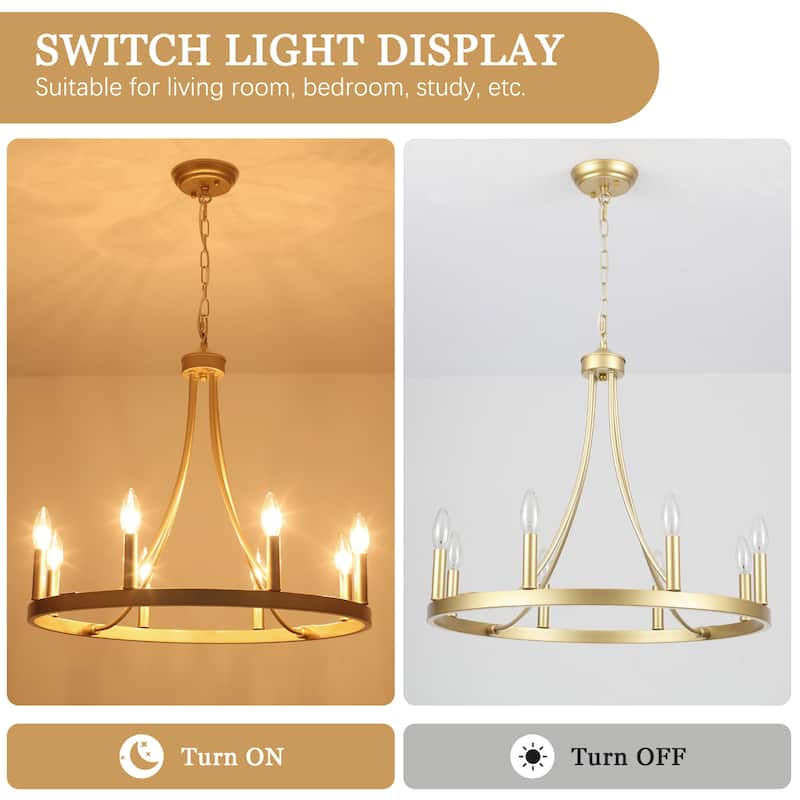 8-light Rustic Farmhouse Wagon Wheel Chandelier Candle Dining Room Lighting Fixtures for Kitchen Island Foyer - N/A
