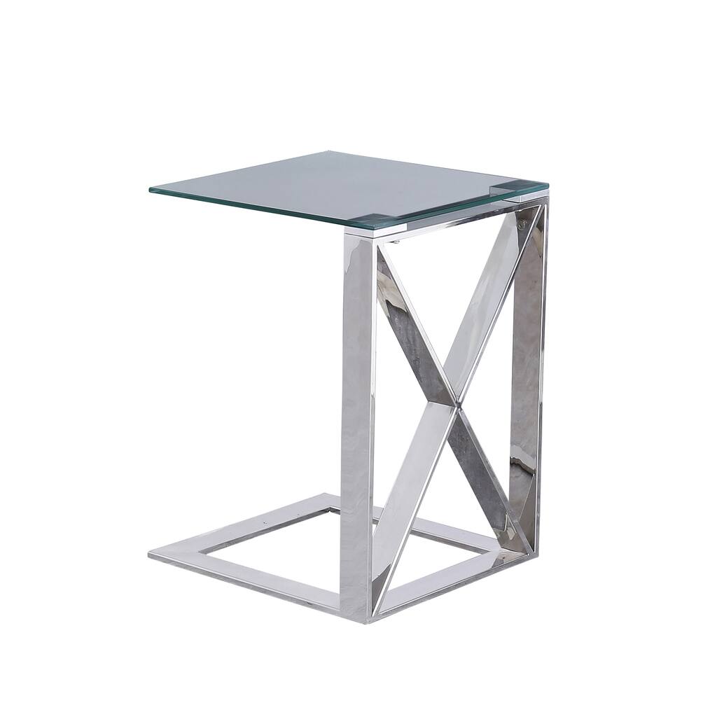 Metal "x" Frame 22" C Table, Silver 21.75"H - 15.75" x 17.75" x 21.75"
