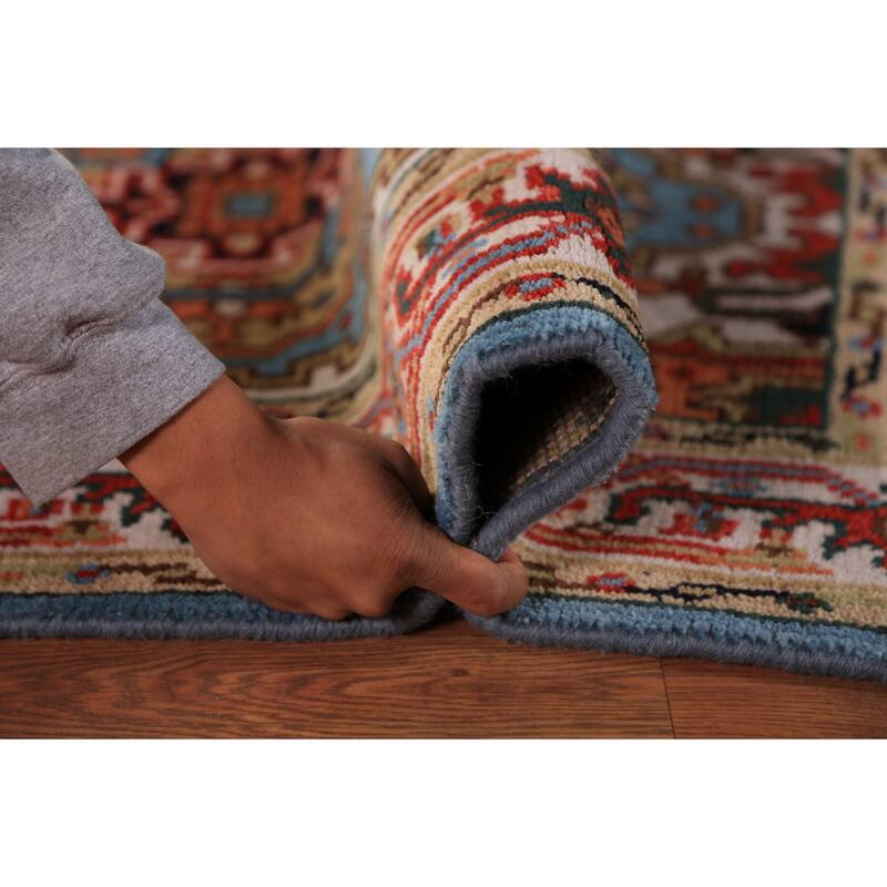 Light Blue Geometric Heriz Serapi Foyer Rug Handmade Wool Carpet - 3'0"x 5'0"