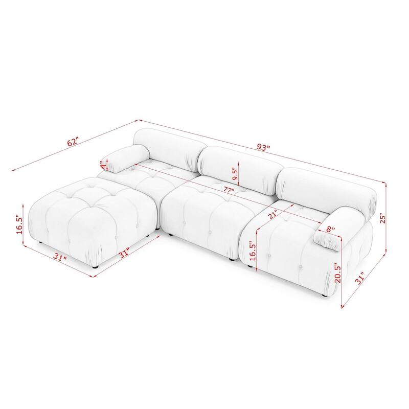 Modular Sectional Sofa L Shaped Couch with Reversible Ottoman