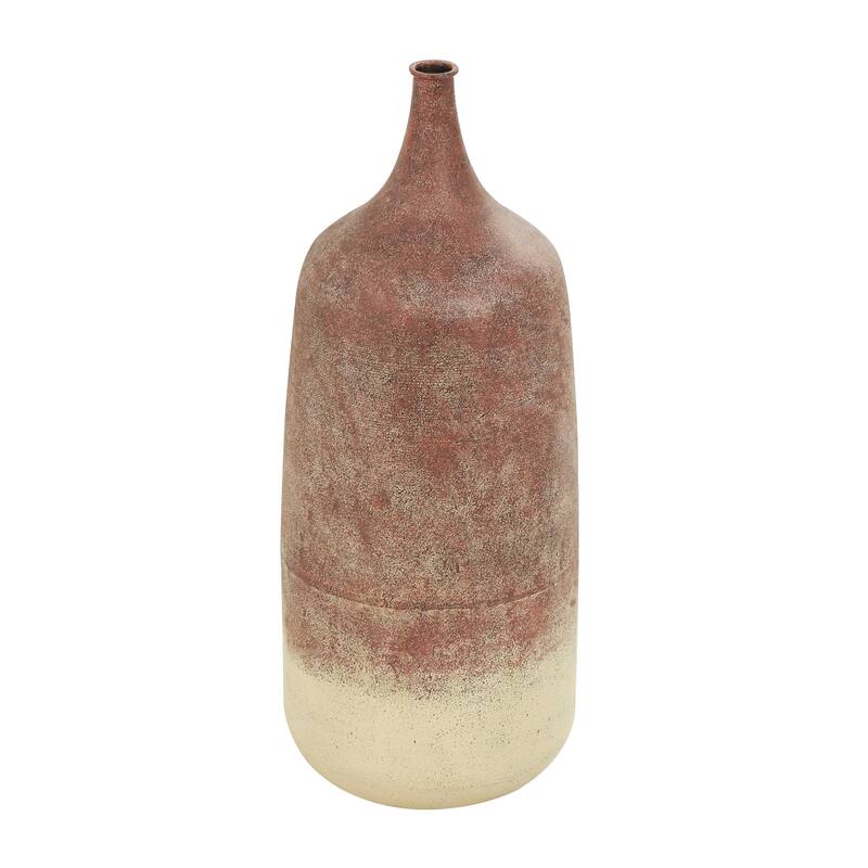 Copper Metal Distressed Textured Ombre Vase with Cream Accent