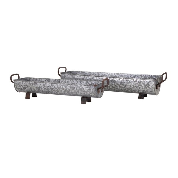 Set of 2 “Ellie” Feeding Trough Style Planters with Rustic Handles and Feet 26.25" - N/A