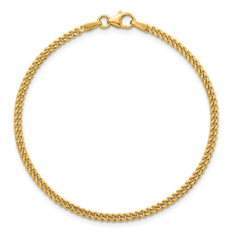Curata 14k Yellow Gold 7" 2.4mm Solid Curb Chain Bracelet for Women