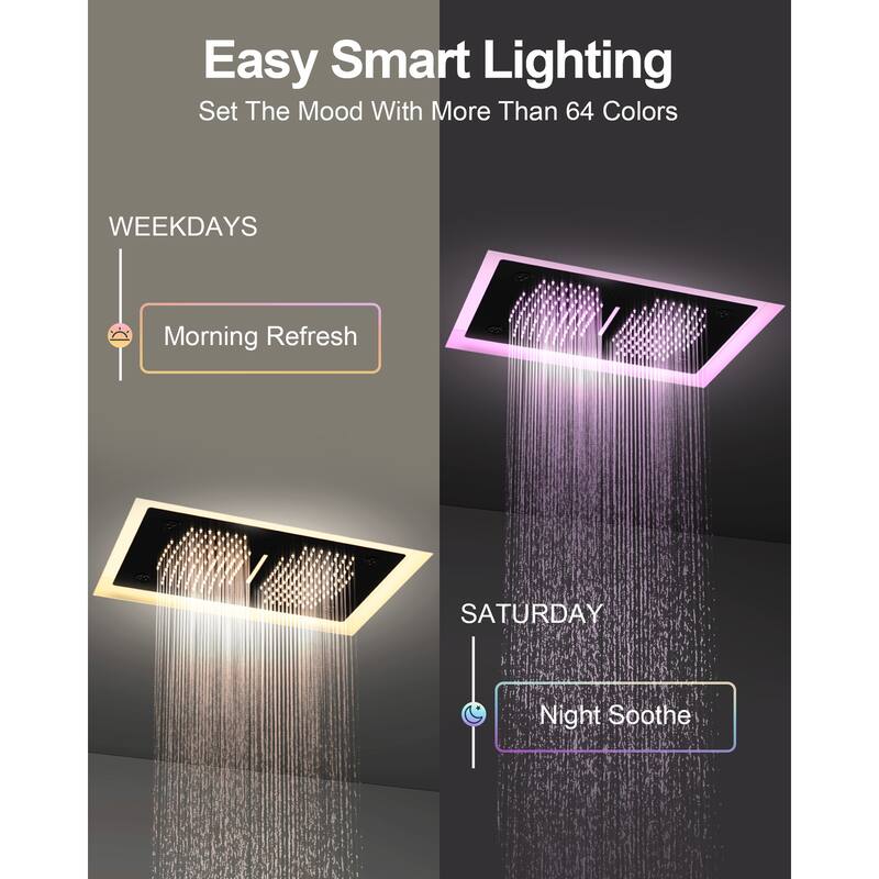 GRANDJOY LED Music Shower System 28"&6" Dual Shower Heads with 3 Body Jets