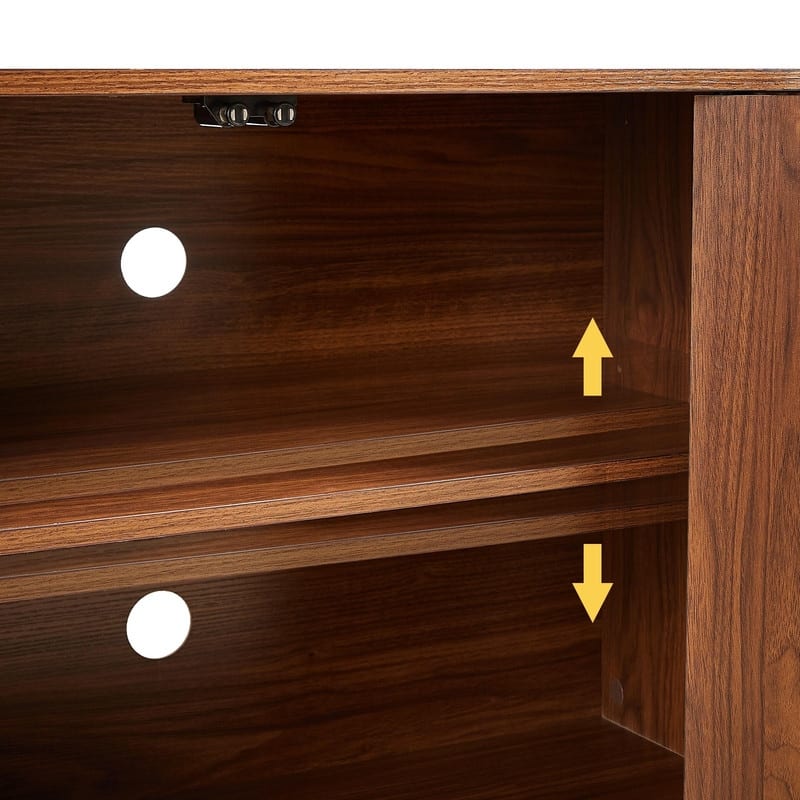 Wave Pattern Storage Cabinet, Stylish Wooden Sideboard with Pressed Spring Door