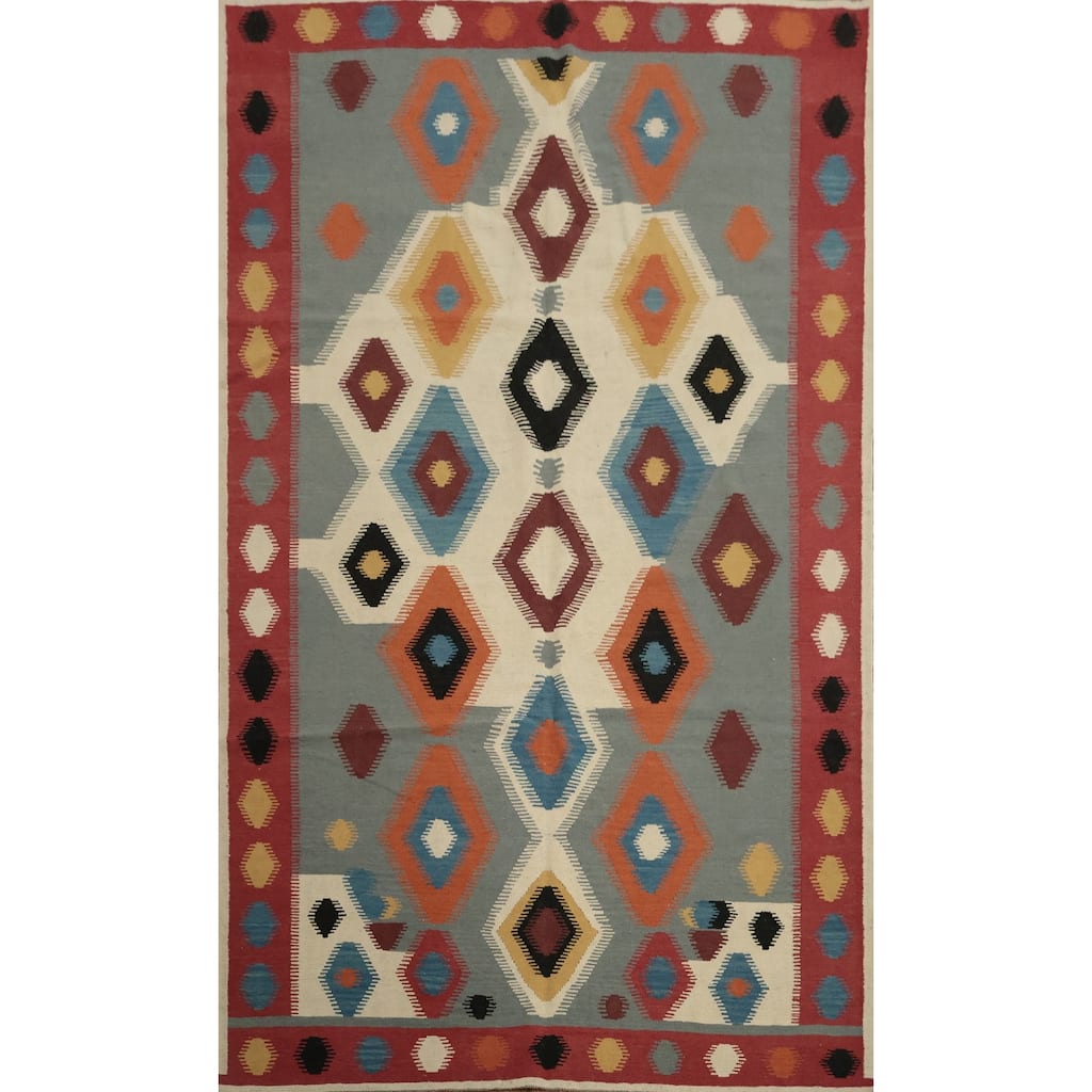 Hand Woven Oriental 100% Wool Carpet Southwestern Modern Greys & Charcoal Kilim Area Rug - 9' 9'' X 6' 7''