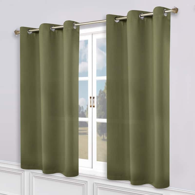 Superior Modern Solid Washable Room Darkening Curtains, Set of 2 Panels - 2PC- 52" x 63" - Olive Green