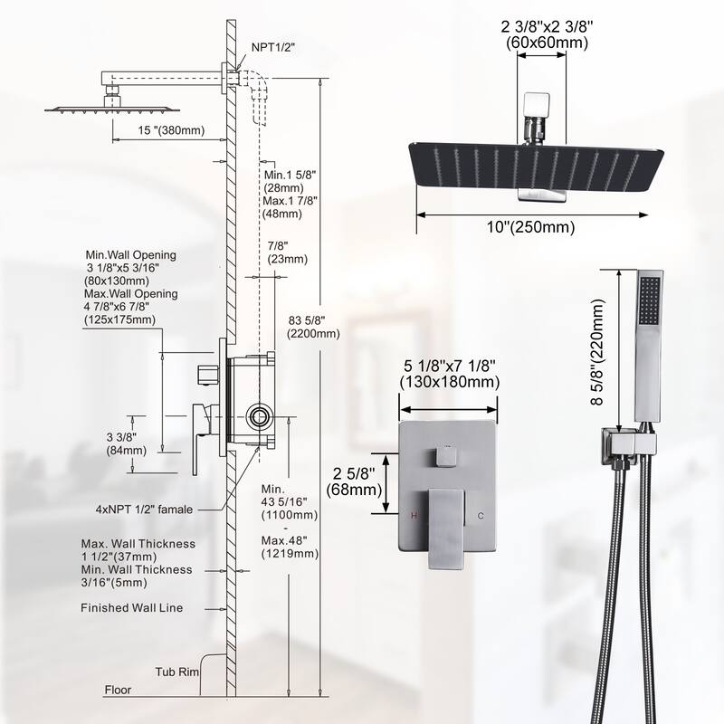 WOWOW 10 in. Square Shower Head 2-Spray Shower Faucet with Single Handle - 10 in.