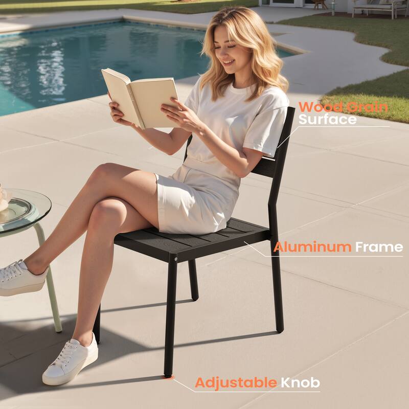 9/11PC Aluminum X Frame Outdoor Patio Dining Set Umbrella Hole Table with Stackable Chairs - N/A