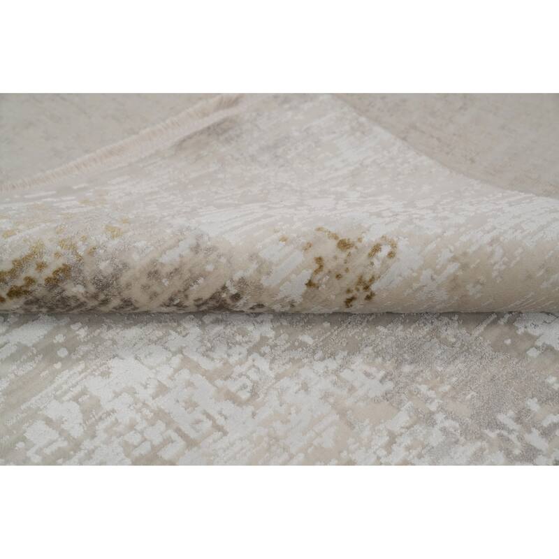 Machine Made Oriental Polyester Carpet Abstract Beige & Ivories Distressed Area Rug - 7' 5'' X 5' 2''