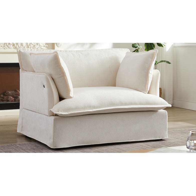 47.2" Oversized Single Sofa Chair Accent Chair with Charging Ports, Chenille Armchair Lounge Chair for Living Room Apartment