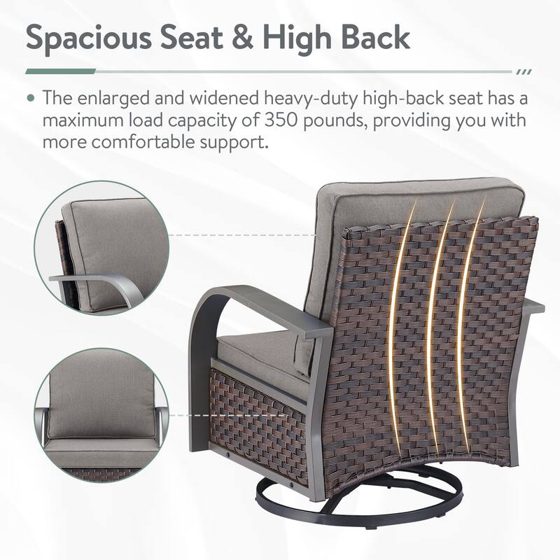 5 Pieces Patio Swivel Chair with Fire Pit Table - Grey Cushion - Brown