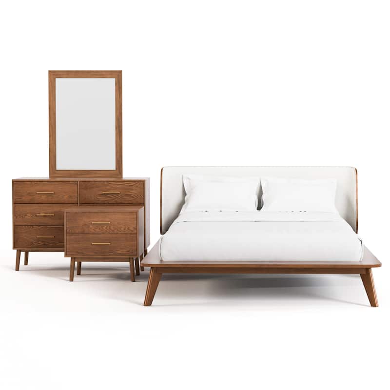 Furniture of America Beau Midcentury 4-Piece Boucle Wingback Low Profile Platform Bedroom Set