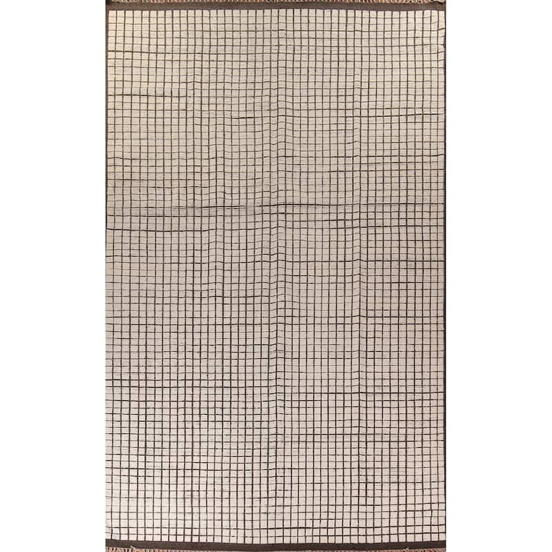 All-Over Checkered Moroccan Modern Large Rug Hand-Knotted Wool Carpet - 12'0"x 18'7"