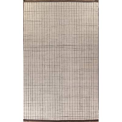 All-Over Checkered Moroccan Modern Large Rug Hand-Knotted Wool Carpet - 12'0"x 18'7"