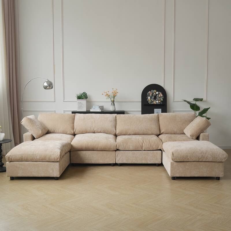134" Cloud Sectional Couches for Living Room, Convertible U Shape Couch with Ottoman, 6 Seater Modular Sectional Sofa