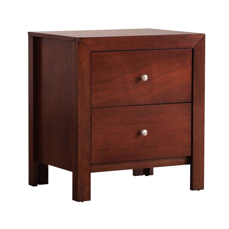 2-Drawer Cherry Nightstand with Dovetail Front and Back, 25 Inch Classic Bedroom Bedside Storage Table