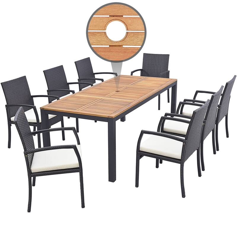 Costway 9 PCS Patio Rattan Dining Set with Acacia Wood Table, - See Details