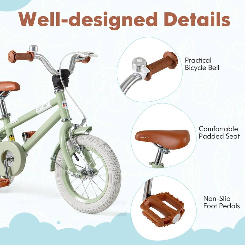 Costway 12" Kids Bike with Adjustable Saddle Handlebar Removable - See Details