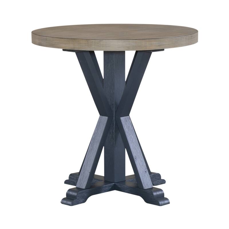 Summerville Wire Brushed Gray Round Accent End Table- Navy