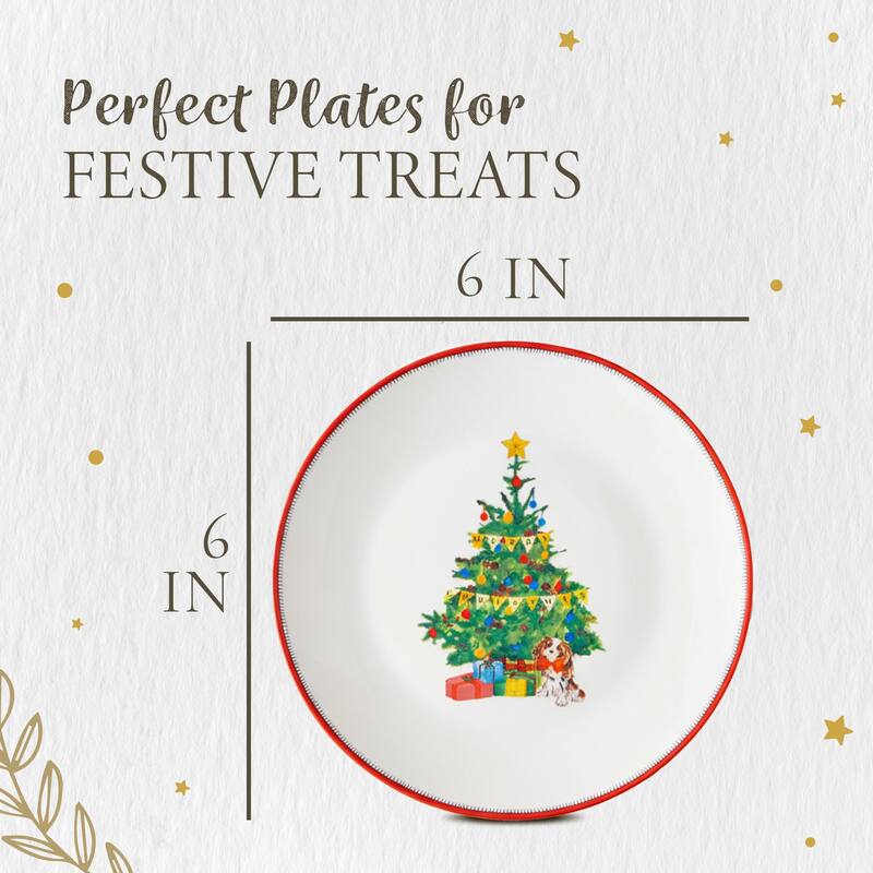 Spode Set of 4 Kit Kemp Doodles Christmas Cake Plates - 6-Inch