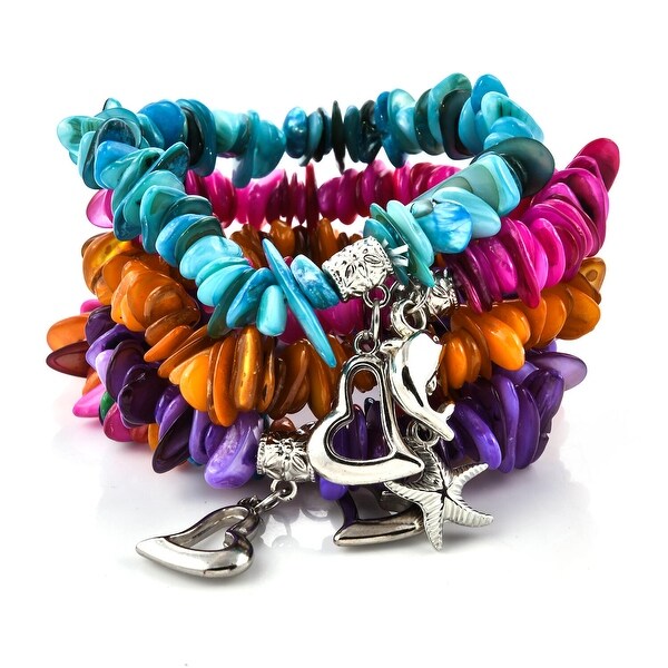 Set of 5 Multi Color Stretchable Charm Bracelet Adjustable. Opens flyout.