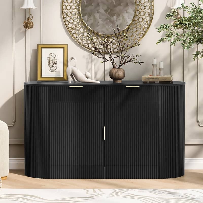 Modern 55.1" Sideboard Buffet Cabinet with 2 Curved Side Door and 2 Drawers for Living Room and Dining Area
