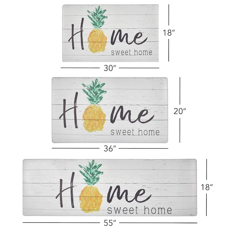 SoHome Cozy Living Home Sweet Home Pineapple Anti-Fatigue Kitchen Mat, Grey/Yellow